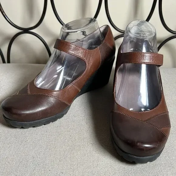 Abeo Ginger brown 2-tone leather Mary Jane wedge shoes academia 8.5 narrow - Picture 1 of 11